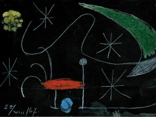 Joan Miró, Senza titolo, 1967 Guazzo e pastello a cera su cartone, 15x24,8 cm Fundació Pilar i Joan Miró, Mallorca © Successió Miró by SIAE 2012 Foto: © Joan Ramón Bonet & David Bonet / Cortesía Archivo Fundació Pilar i Joan Miró a Mallorca