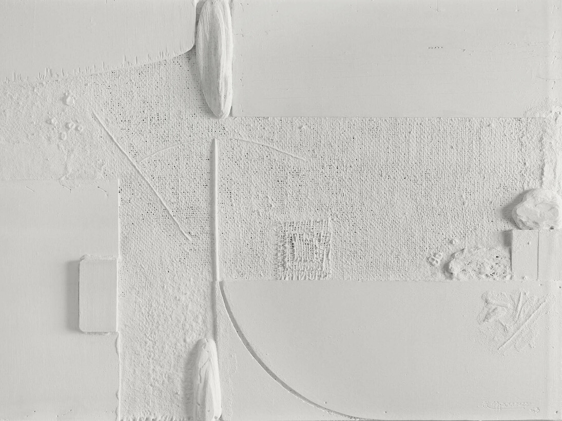 Armando Marrocco, Bianco mediterraneo, 1963. Polimaterico su tavola, 50 x 70 cm. Courtesy of Museo delle Arti di Catanzaro