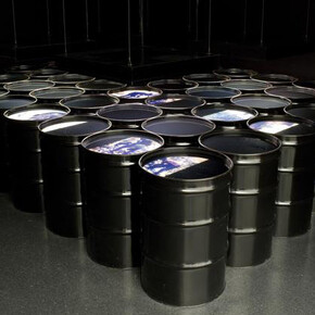 Alfredo Jaar, Geography = War, 1991. Duratrans, light boxes, 55-gallon metal barrels, and water. Dimensions variable. Collection Museum of Contemporary Art Chicago, gift of Mr. and Mrs. M. A. Lipschultz and Maremont Corporation by exchange, 1992.89.a-ddd
© Alfredo Jaar. Courtesy of Galerie Lelong, New York, Nathan Keay, © MCA Chicago