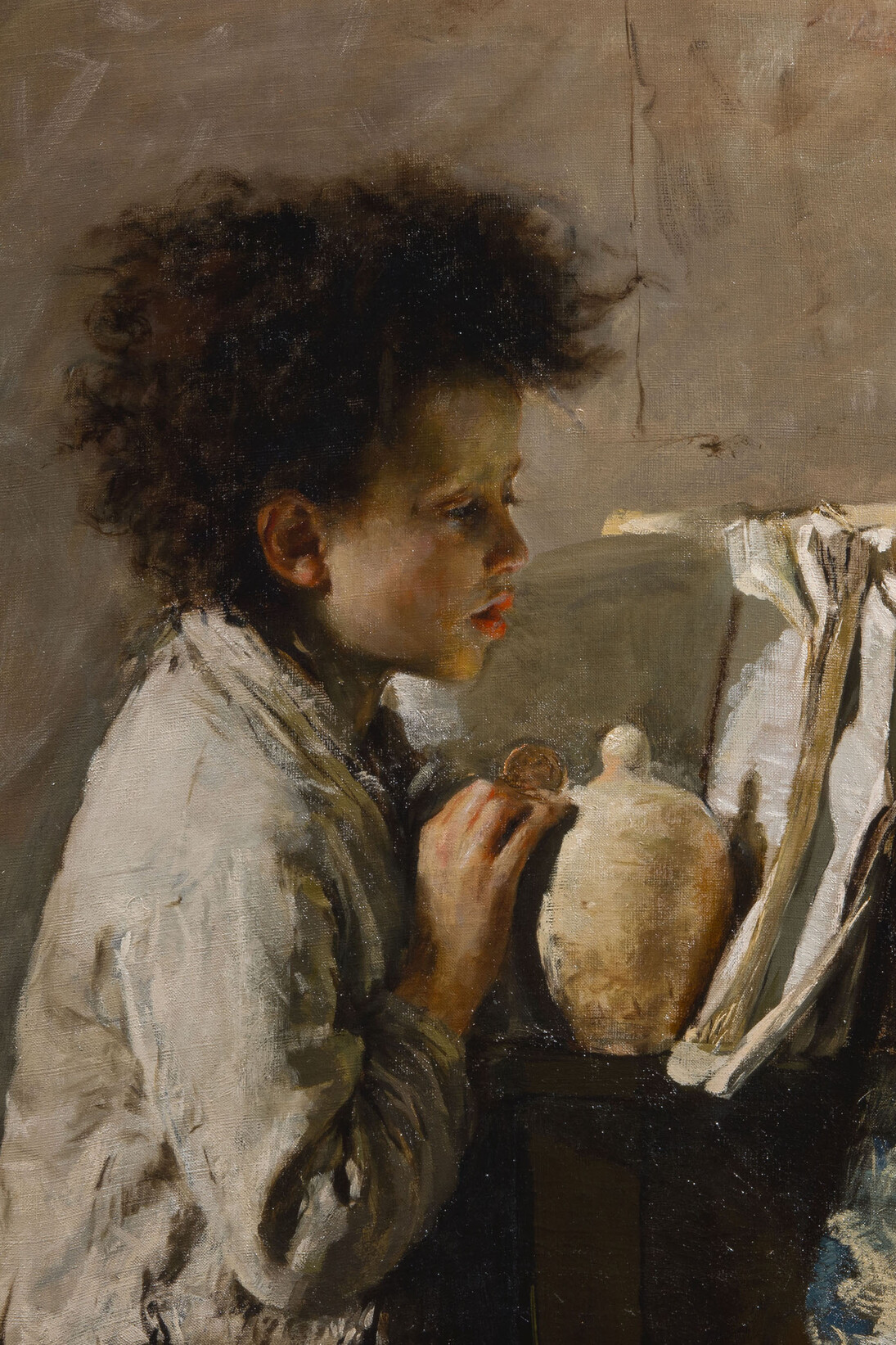 Antonio Mancini, Scugnizzo col salvadanaio, olio su tela 64 x 51 cm