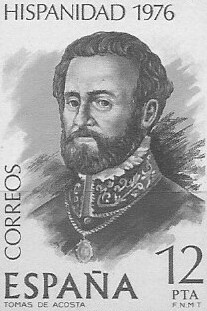 Sello postal de España con retrato idealizado del gobernador Tomás de Acosta y Hurtado de Mendoza (1747-1821). Año 1976