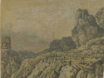 Hercules Segers, Dutch, ca. 1590–ca. 1638, Mountain Valley with a Plateau, Date:ca. 1625-30Medium:Line etching, drypoint, and metal punch printed in blue-green, on a yellow-green ground, colored with brush; second state of two, Sheet: 4 1/8 x 5 7/16 in. (10.5 x 13.8 cm). The Metropolitan Museum of Art, Harris Brisbane Dick Fund, 1923