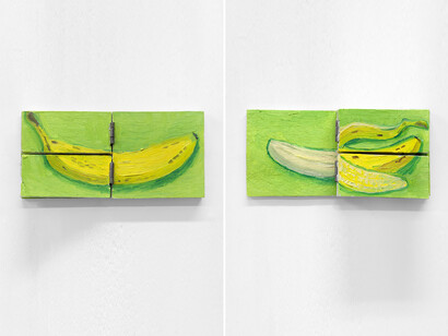 Jiro Osuga, Banana, 2014, Oil on board, 4 3/8 x 8 7/8 in, Image courtesy of Flowers Gallery, London and New York