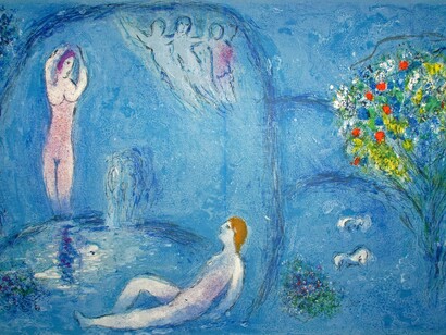 «Dafnis y Cloe en la cueva de las ninfas» (1961), Chagall