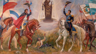 "Alegoría de la Batalla de Maipú" (detalle), óleo pintado por el Fray Pedro Subercaseaux Errázuriz en 1954 que representa los momentos finales del hecho bélico del 5 de abril de 1818