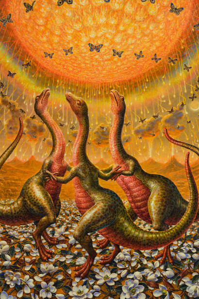 Thomas Woodruff, The 3 Graces (detail), 2022.
Acrylic on canvas,
96 x 78 inches (243.8 x 198.1 cm)
© Thomas Woodruff; Photo by Argenis Apolinario; Courtesy the artist and Vito Schnabel Gallery