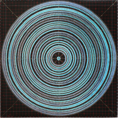 Gonkar Gyatso, 3,888 Prayers, 2015, mixed media collage on paper, 76.5 x 76.5 cm. Courtesy the artist and Galleria Mimmo Scognamiglio,Milan