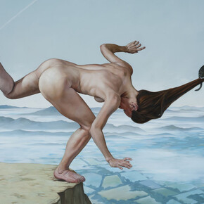 Erik Thor Sandberg, Toehold (detail), 2015, oil on curved panel, 36.25 x 71.25 inches.