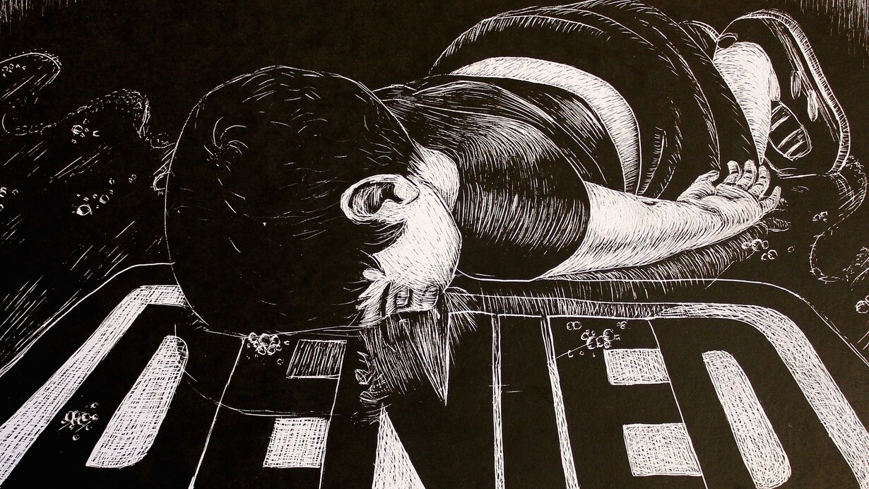 Ilustração de Aylan Kurdi, o menino sírio-curdo de três anos, cuja morte durante a viagem da Turquia para a Grécia se transformou em um símbolo da tragédia dos refugiados do Oriente Médio