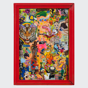 Damariz Aispuro, Eudaimonia, 2022. Acrylic and collage on paper. 20 x 14 inches / 50.8 x 35.6 cm. Frame: 22.5 x 16.75 inches. Courtesy of the artist and Track 16 Gallery