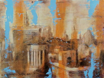 Luigi Salvatori, Sotto il cielo di Roma, il Foro e il Campidoglio, acrilico su tela, 60x80 cm, 2021