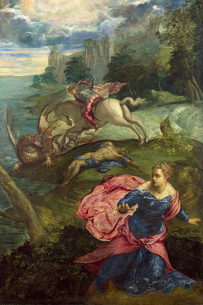 Tintoretto; San Jorge luchando con el dragón, c. 1560, National Gallery, Londres, Reino Unido (detalle)