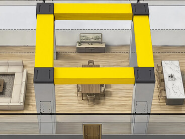 Als der Skelettbau mit Säulen und Balken als eigenständigen Bauelementen der Tragstruktur ins Spiel kam, löste dies eine neue Welle im architektonischen Entwurf aus. Bild: Entwurf mit Säulen und Balken, der großzügige Raumflächen schafft