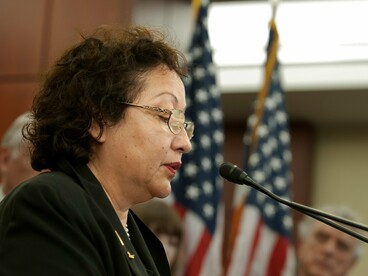 Surgery department family nurse and certified diabetes educator, Carmen Morales-Board, giving her speech during "Thank You Affordable Care Act", in 2012