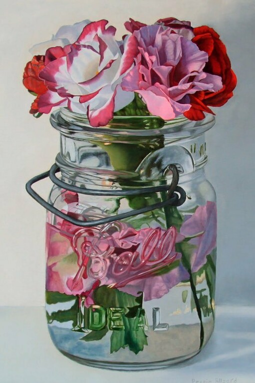 Peggie Blizard, Lisianthus in a Clear Jar (detail), oil on panel, 24x18". Courtesy of the artist and George Billis Gallery