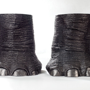 Katherine Taylor, Bark Feet, 2014, aluminum, 20 x 16 x 20 inches each. Courtesy Skoto Gallery