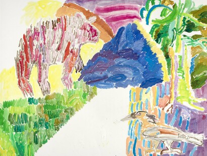 Victoria Bell, Time Backwards (detail), 2021,
oil on pencil on paper,
34 3/4 x 43 inches. Courtesy of the artist and Gerald Peters Contemporary