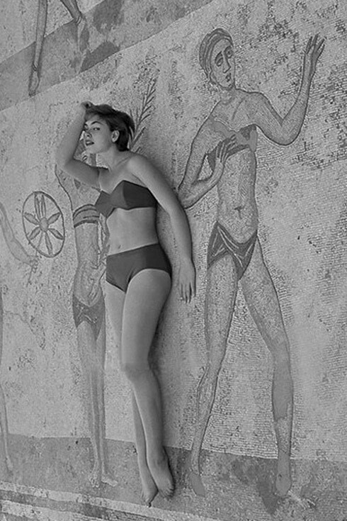 Villa Romana del Casale, Sicilia.  Elsa Haertter, 1955   Imagen cortesía del Archivo Emilio Pucci $