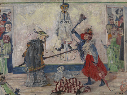 James Ensor. Skeletons Fighting over a Hanged Man, 1891. Royal Museum of Fine Arts Antwerp, 1857. © 2014 Artists Rights Society (ARS), New York / SABAM, Brussels. Image: Royal Museum of Fine Arts Antwerp. © Lukas-Art in Flanders vzw. Photo by Hugo Maertens.