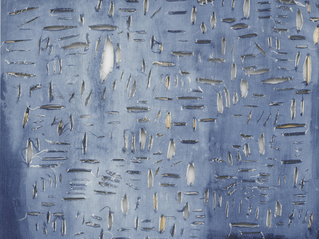 Valentina Liernur, ahh…ah…#10, 2014, Denim, bleach, 131 x 138 cm / 51.5 x 54.3 inches, Courtesy of Campoli Presti, London / Paris