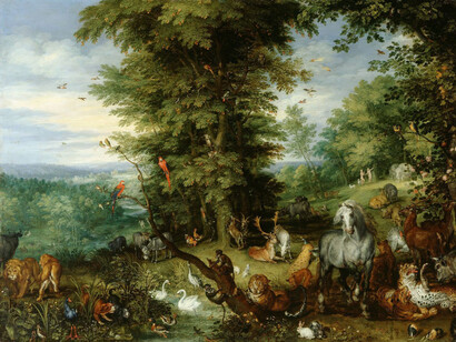 Jan Brueghel der Ältere (1568-1625), Adam und Eva im Garten Eden, 1615.
Öl auf Kupfer, 48,6 x 65,6 cm.
The Royal Collection, London.