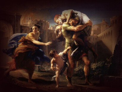 Eneas y su familia, huyen de la invasión a Troya