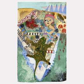 Griselda Rosas, Artifice de insignias reales 7 (Faux regalia 7), 2023. Watercolor, acrylic, applique, and embroidery on paper. Courtesy of Luis De Jesus Los Angeles