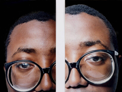 Donald Rodney, Photographs with hand tinted black background used to produce the slide tapework, Cataract, 1991. Courtesy of Whitechapel Gallery