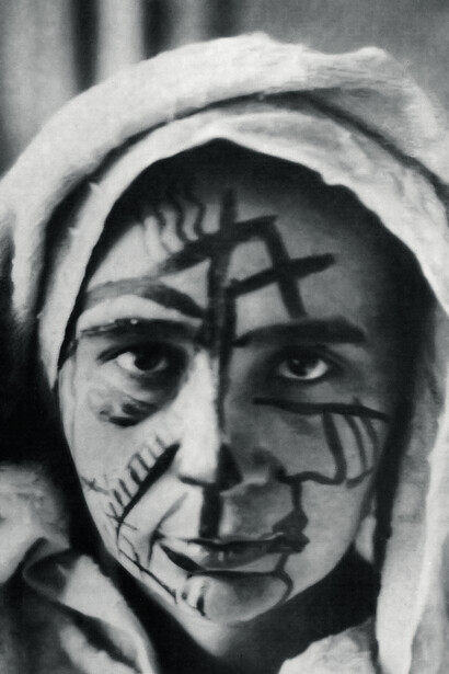 Natalia Goncharova, face painted in rayonist style, 1913. © The State Tretyakov gallery