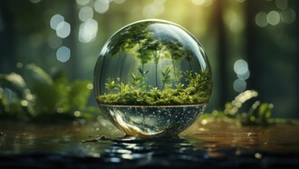 Gros plan sur des arbres à travers un globe en verre