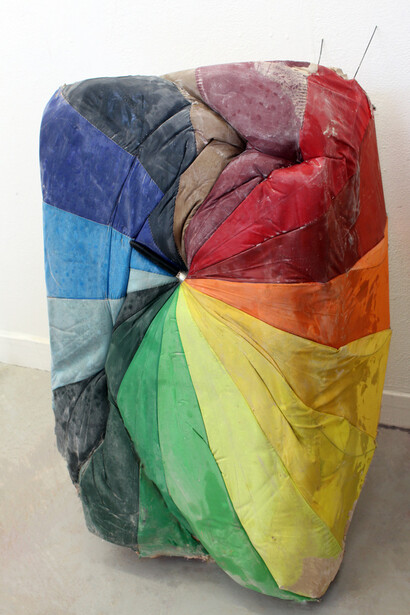 Sophie Giller, Umbrella Box (Rainbow), 2015. Umbrella, plaster, found objects
