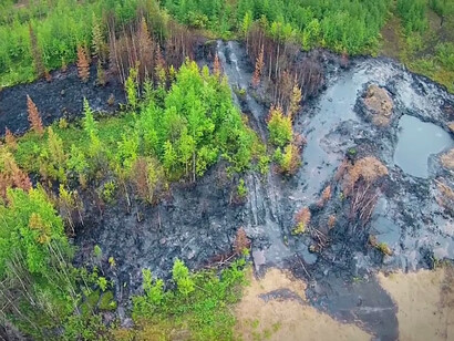 Oil spill near Usinsk and Ust-Usa, Komi Republic, Russia