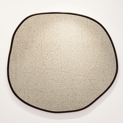 Davide Balula, Artificially Aged Painting (Wet, Dry, Wet, Dry, Wet Dry), 2014, Factory treated linen canvas, wooden frame, 70 x 2 inches (177.8 x 5.1 cm) © Davide Balula. Courtesy galerie frank elbaz and Gagosian Gallery. Photography by Claire Kremer.
