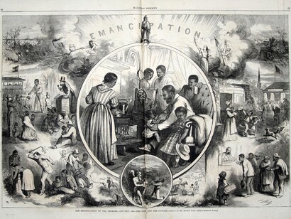 An optimistic printed cartoon by Thomas Nast from the January 24, 1863 issue of Harper's Weekly