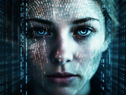 Volto di donna con tecnologia futuristica generata dall'IA: "La nostra interazione con queste tecnologie non riduce la complessità del contesto, al contrario: la amplifica, rendendo sempre più articolate le situazioni con cui ci troveremo a confrontarci"