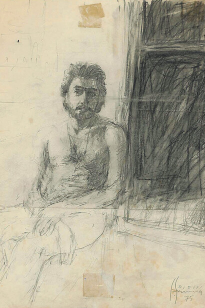 Faisal Samra, At My First Studio in Paris, 1975, Pencil on Paper, 25 x 21 cm