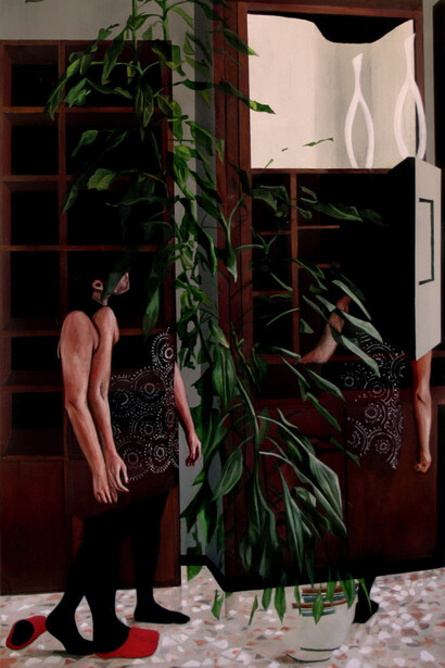 Dario Maglionico, Reificazione #4, 2014, dettaglio, oil on canvas, 167 x 88 cm