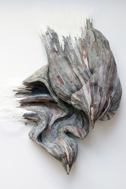 Henrique Oliveira, Sans titre, 2009, Bois de tapumes et pigments / Plywood and pigments, 345 x 235 x 70 cm / 135 7/8 x 92 1/2 x 27 1/2 in. Pièce unique / Unique piece, Courtesy Galerie GP & N Vallois, Paris