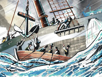 A graphic tale of shipwreck. Rediscovering South Australian, artwork in exhibition. Courtesy of the Australian National Maritime Museum