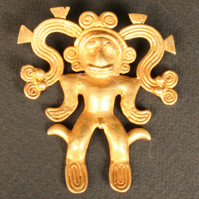 Pendiente antropomorfo

Materiales: Metal

Tardío V-VI . 700 - 1530 dC

Medidas: 57 mm de alto x 50 mm de ancho