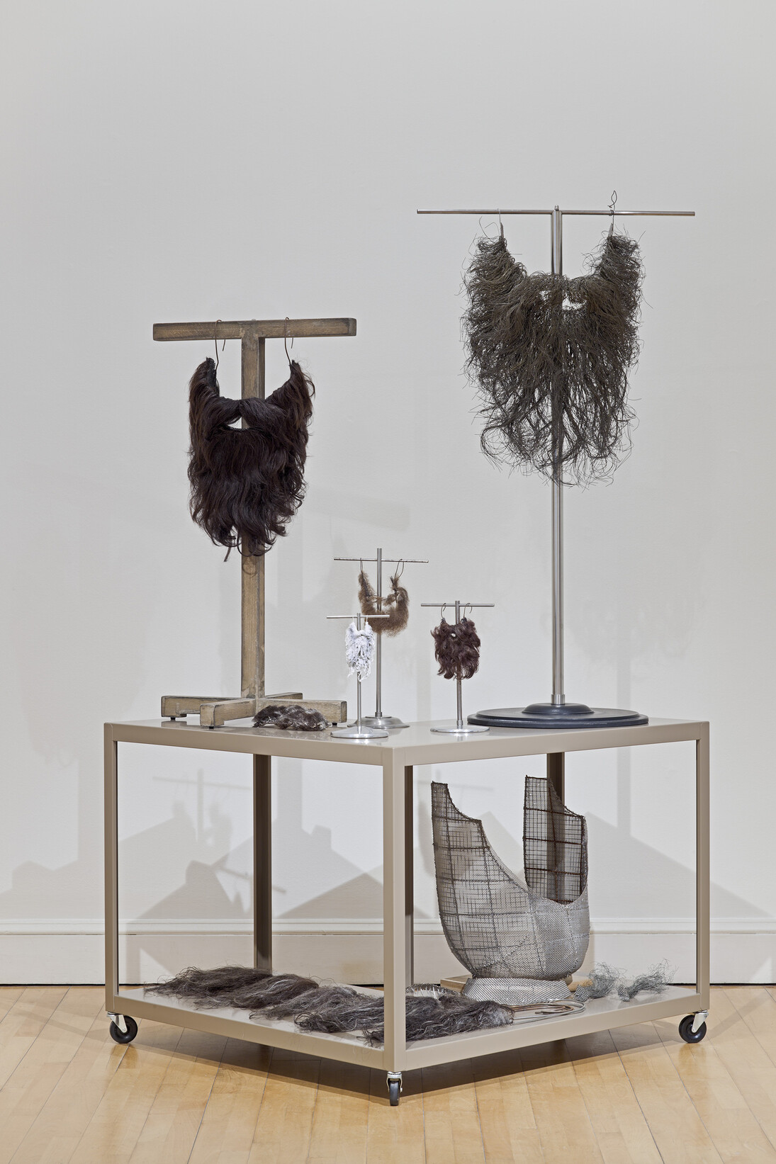 Robert Therrien, No Title (Beard Cart), Steel plate, stainless steel, plastic, wood, rubber, human hair and plaster, displayed: 2235 x 1162 x 1221 mm, sculpture, Artist Rooms, Tate and National Galleries of Scotland. Presented by the artist 2010 © ARS, NY and DACS, London 2014
