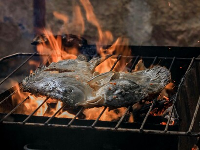 Pesce sul fuoco vivo: "Portando piatti pieni di pesci arrostiti (che visione orripilante!)"