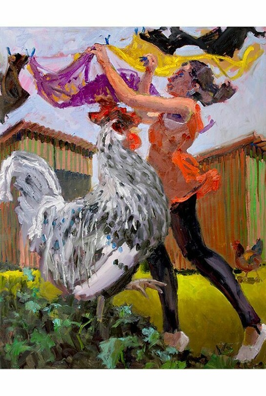 Cock a doodle do, 2014, Oil on linen, 144 x 110 cm, © Kevin Sinnott, courtesy of Flowers Gallery
