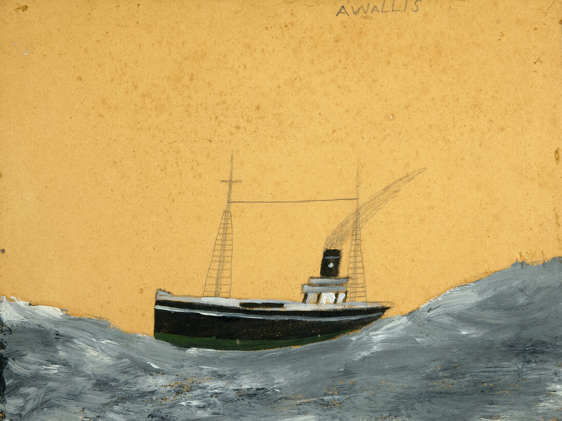 Alfred Wallis (1855-1942), Ship Amid Tall Waves, Undated, Oil and pencil on cardboard, 27 x 34.5 cm
