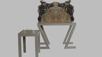 «Sillón Garúa», Dinorah Carballo, ensamble/impresión digital de objeto y metal, 1999