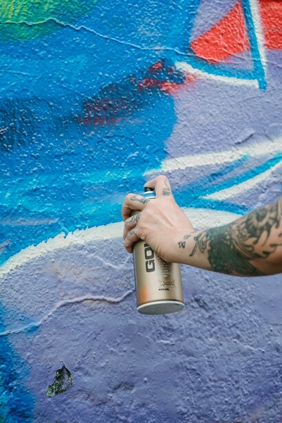 Blue graffiti on a wall