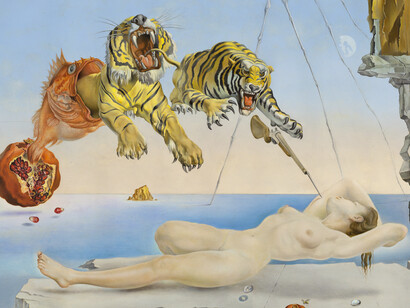 Salvador Dalí, Sueño causado por el vuelo de una abeja alrededor de una granada un segundo antes del despertar (detalle), 1944. Cortesía del Museo Thyssen-Bornemisza