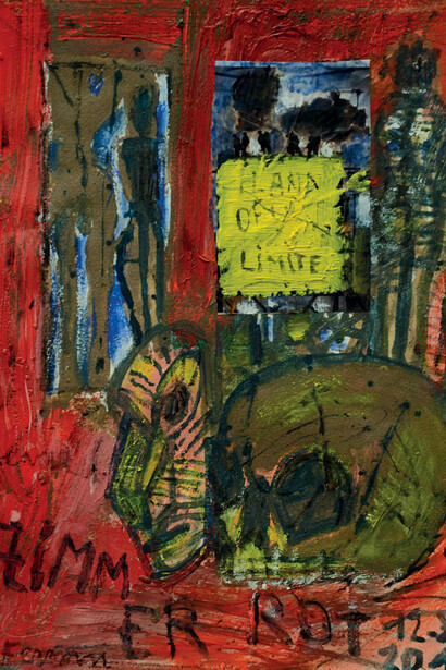 Renzo Ferrari, Zimmer rossa e memento, 2016, olio su carta, 32x24 cm