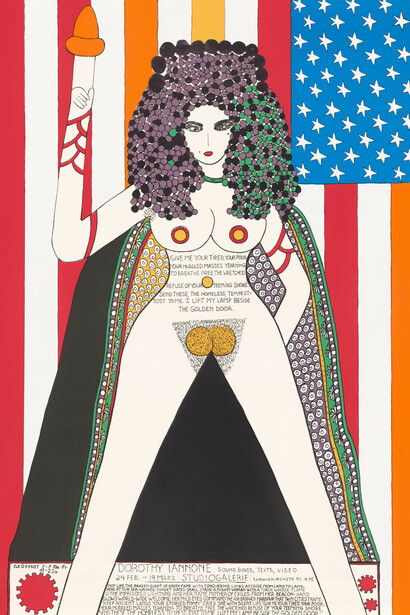 Dorothy Iannone, "The statue of liberty", poster for the exhibition "Sound boxes, texts, video" at Studiogalerie Berlin (detail), 1977. Mit freundlicher genehmigung der Gemäldegalerie