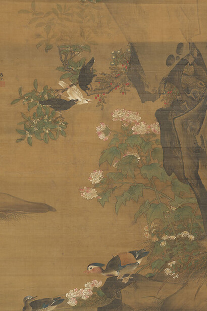 Mandarin ducks and cotton rose hibiscus
Lü Ji Chinese

